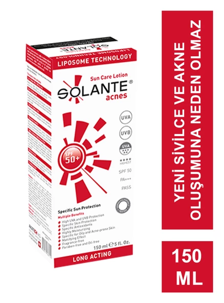 Solante Acnes Lotion Akne ve Sivilce Spf 50 150 ml