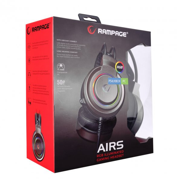 KULAKLIK RAMPAGE RM-X5 AIRS GRİ CMEDIA 100B CHİPSET USB RAİNBOW LED AYDINLATMALI MİKRAFONL - 5