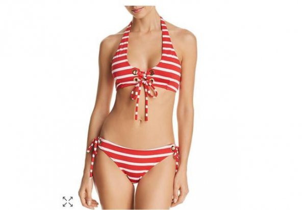 Çizgili Alt ve Üst Bikini Takımı - 2