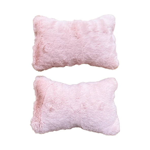 Yumuşak Peluşlu Ortopedik Araba Seyahat Boyun Yastığı 2'li Pudra Pembe - 2
