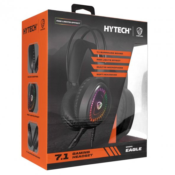 KULAKLIK HYTECH HY-G3 EAGLE SİYAH 7.1 USB SURROUND RGB LEDLİ GAMİNG OYUNCU MİKRAFONLU KULA - 6
