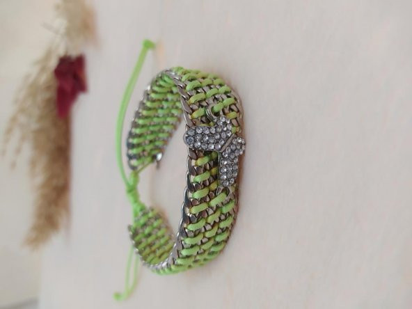 Bileklik Swaroski Taşlı Metal Örgü Yeşil Kelebek Ayarlanabilir - 2