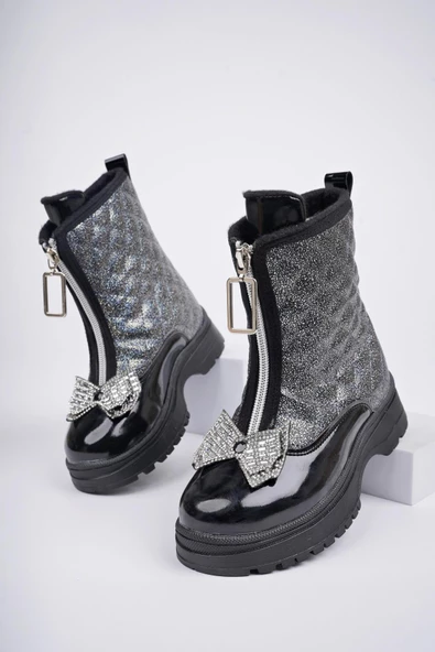 Muggo PONNY Garantili Tırtıklı Kaymaz Taban Önü Fermuarlı ve Fiyonklu Çocuk Kışlık Bot - 7