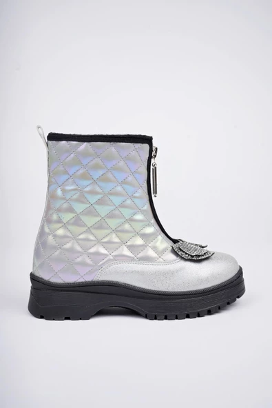 Muggo PONNY Garantili Tırtıklı Kaymaz Taban Önü Fermuarlı ve Fiyonklu Çocuk Kışlık Bot - 3