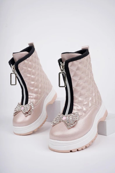 Muggo PONNY Garantili Tırtıklı Kaymaz Taban Önü Fermuarlı ve Fiyonklu Çocuk Kışlık Bot - 4