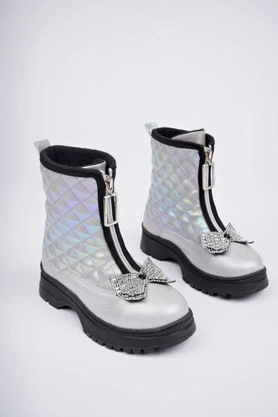 Muggo PONNY Garantili Tırtıklı Kaymaz Taban Önü Fermuarlı ve Fiyonklu Çocuk Kışlık Bot - 2