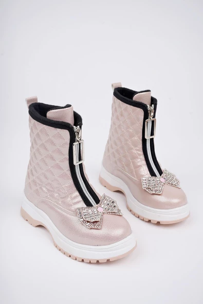 Muggo PONNY Garantili Tırtıklı Kaymaz Taban Önü Fermuarlı ve Fiyonklu Çocuk Kışlık Bot - 5