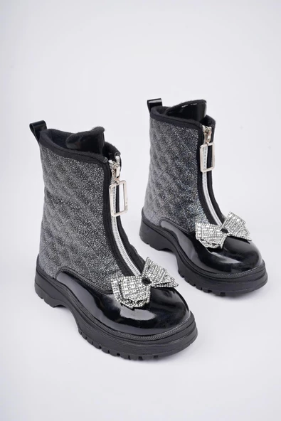 Muggo PONNY Garantili Tırtıklı Kaymaz Taban Önü Fermuarlı ve Fiyonklu Çocuk Kışlık Bot - 8