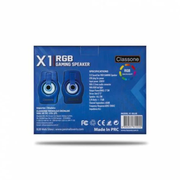 CLASSONE X1 BLUE  RGB GAMİNG HOPARLÖR - MAVİ - 4