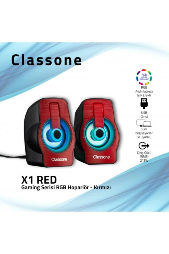 Classone X1 RED RGB Gaming Hoparlör