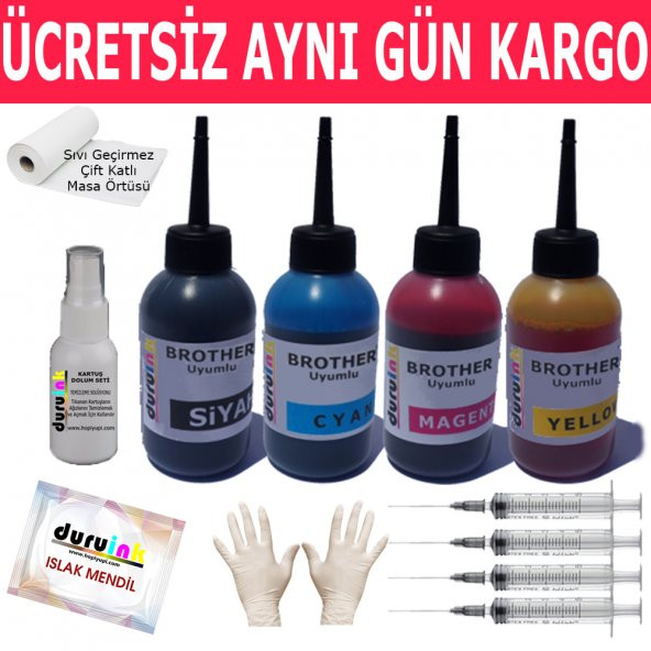 BROTHER LC1240 LC1280 LC39 LC985 4X100ML MUADİL MÜREKKEP SETİ DURUINK 4 RENK  KARTUŞ DOLUM MÜREKKEBİ ürün görseli
