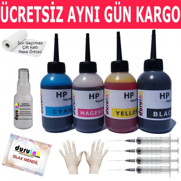 HP 8100e 8600 8610 4X100ML MUADİL MÜREKKEP SETİ DURUINK 4 RENK  KARTUŞ DOLUM MÜREKKEBİ ürün görseli