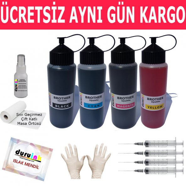 BROTHER MFC J2720 3720 3930DW 4X500ML MUADİL MÜREKKEP SETİ DURUINK 4 RENK  KARTUŞ DOLUM MÜREKKEBİ
