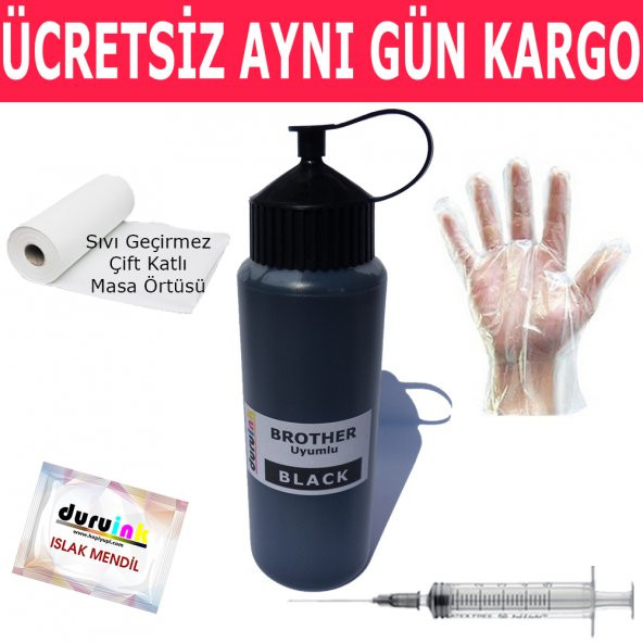 BROTHER LC1240 LC1280 LC39 LC985 500ML SİYAH MUADİL MÜREKKEP DURUINK HEDİYELİ KARTUŞ DOLUM MÜREKKEBİ