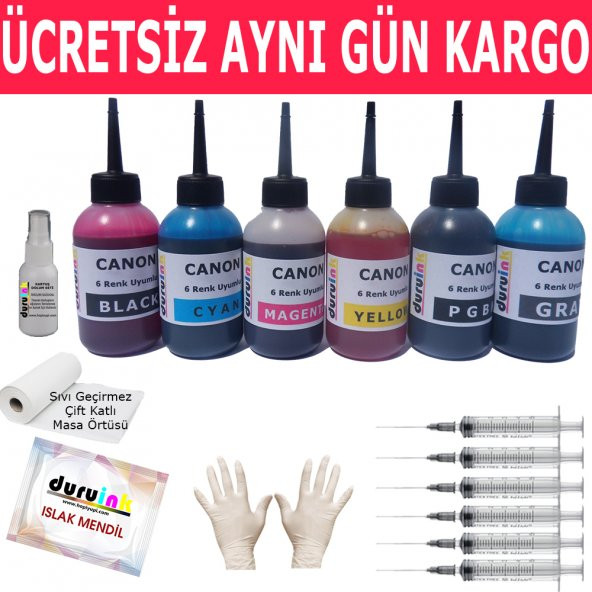 CANON MG6350 7150 7500 6X100ML MUADİL MÜREKKEP SETİ DURUINK 6 RENK  KARTUŞ DOLUM MÜREKKEBİ ürün görseli