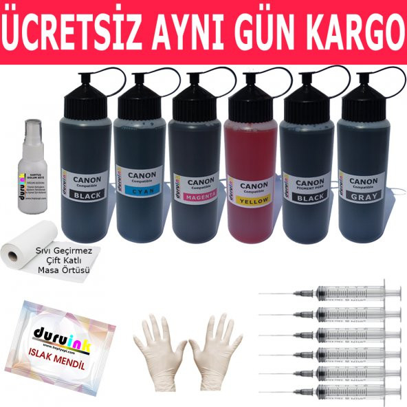 CANON TS8050 8051 8052 8053 6X500ML MUADİL MÜREKKEP SETİ DURUINK 6 RENK  KARTUŞ DOLUM MÜREKKEBİ ürün görseli