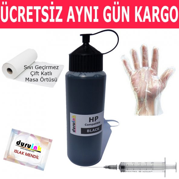 HP B010 B109 B110 500ML SİYAH MUADİL MÜREKKEP DURUINK HEDİYELİ KARTUŞ DOLUM MÜREKKEBİ