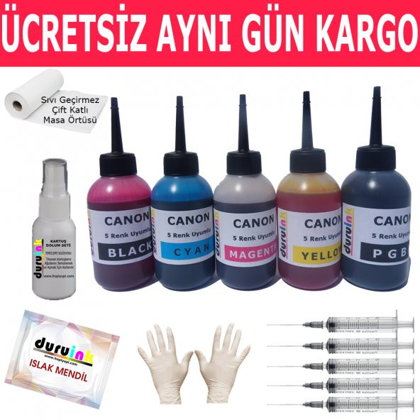 CANON MG5700 5750 5751 5X100ML MUADİL MÜREKKEP SETİ DURUINK 5 RENK  KARTUŞ DOLUM MÜREKKEBİ