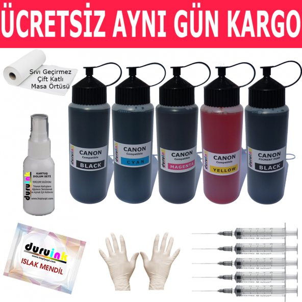 CANON MP540 550 560 5X500ML MUADİL MÜREKKEP SETİ DURUINK 5 RENK  KARTUŞ DOLUM MÜREKKEBİ