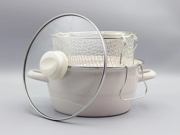 Bonera Emaye Cam Kapaklı Beyaz Kızartma Tenceresi 22cm - 4