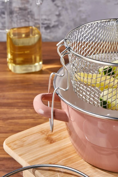 Bonera 22cm Emaye Cam Kapaklı Kızartma Tenceresi - 5