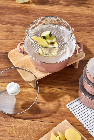 Bonera 22cm Emaye Cam Kapaklı Kızartma Tenceresi - 2