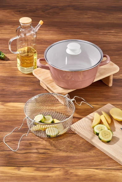 Bonera 22cm Emaye Cam Kapaklı Kızartma Tenceresi - 3