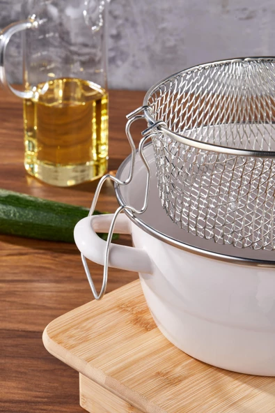 Bonera Emaye Cam Kapaklı Beyaz Kızartma Tenceresi 22cm - 2