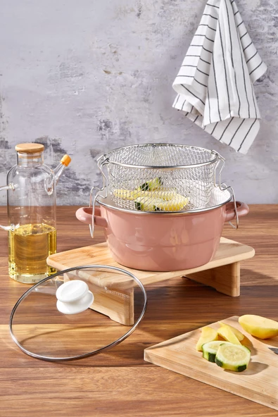 Bonera 22cm Emaye Cam Kapaklı Kızartma Tenceresi - 6