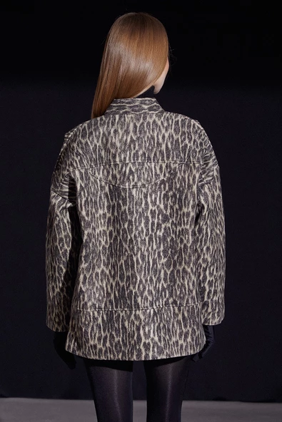 Leopar Desen Cepli Ceket Siyah - 6