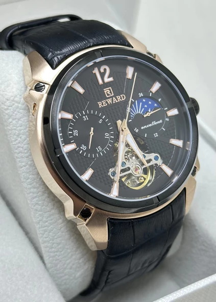 Reward Siyah Deri Kordon Otomatik Erkek Kol Saati - Resim 2