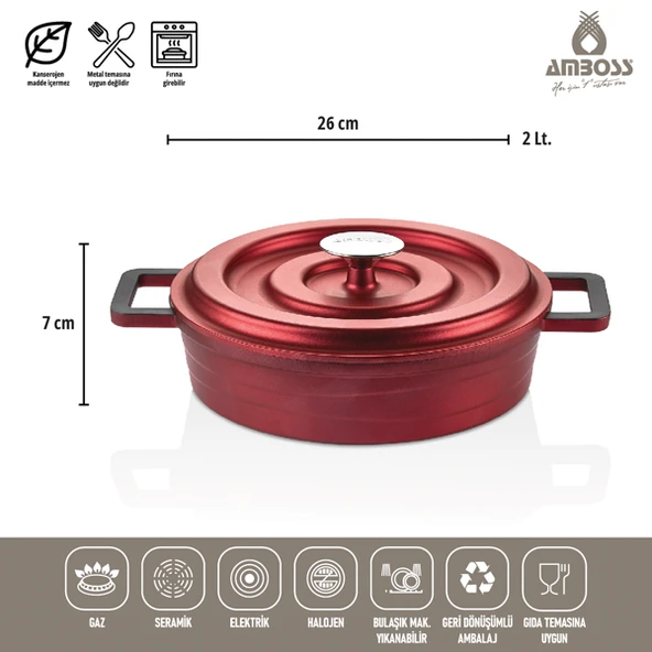 Amboss 7 Parça Copper Döküm Tencere Seti (Kırmızı) - 5