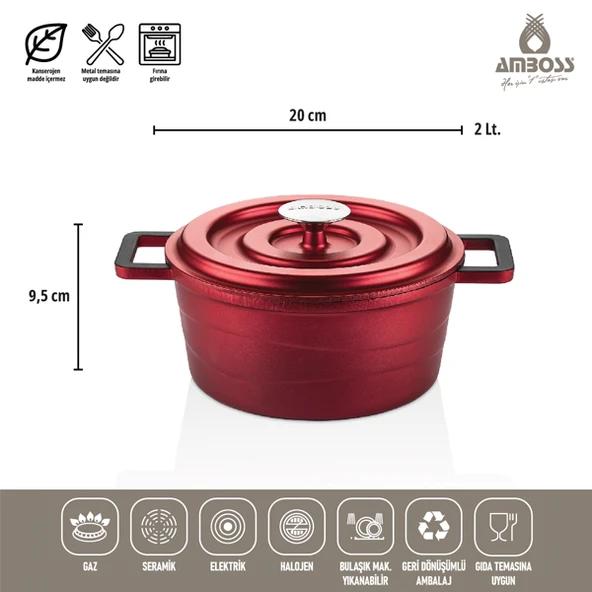 Amboss 7 Parça Copper Döküm Tencere Seti (Kırmızı) - 3