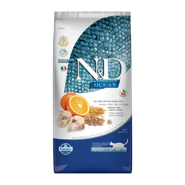N&D Ocean Düşük Tahıllı Morina Balıklı ve Portakallı Yetişkin - 5 kg