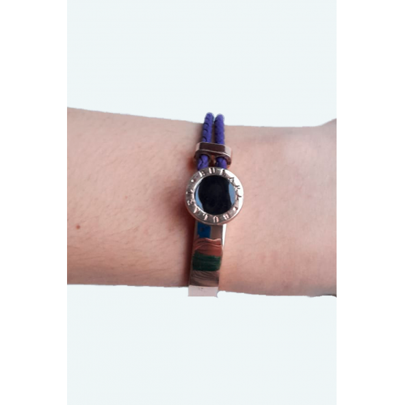 Gold Zirkon Siyah Yuvarlak Bileklik - Resim 5