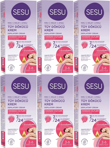 Sesu Tüy Dökücü Krem 40ML Hassas Ciltler/Sensitive (6 Lı Set)