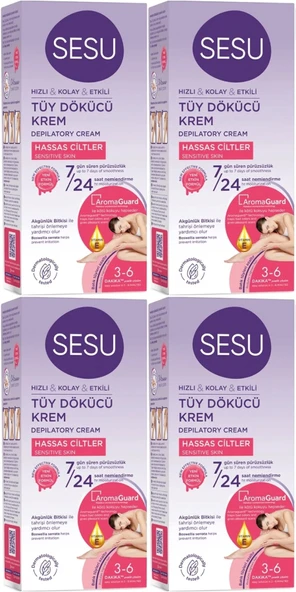 Sesu Tüy Dökücü Krem 40ML Hassas Ciltler/Sensitive (4 Lü Set)