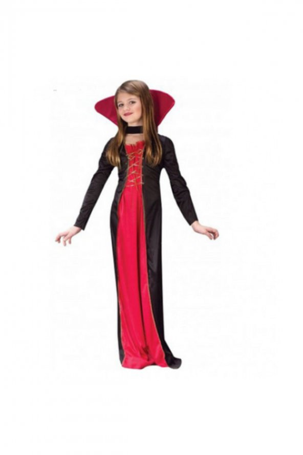 Siyah Kırmızı Drakula Cadılar Bayramı Kız Çocuk Kostümü