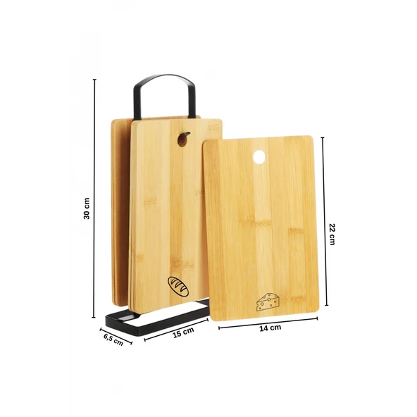 Piev Wenken Metal Standlı 4 Parça Bambu Et Balık Peynir Ekmek Kesme Tahtası - 6