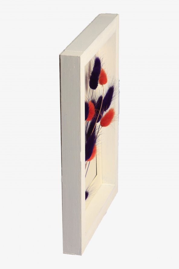 Pamuk Otu Kuru Çiçek El Yapımı 3D Tekli Çerçeve Tablo 26x20x2,5 - 3