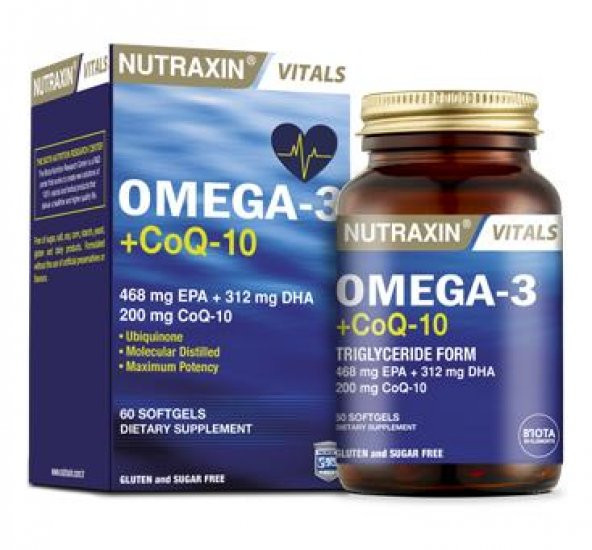 Nutraxin Omega-3 + Co Q-10 60 kapsül 8680512614296