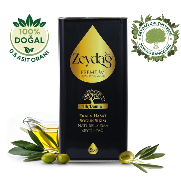 ZEYDAĞ İlk Damla 5 Lt Erken Hasat Soğuk Sıkım Naturel Sızma Zeytinyağı