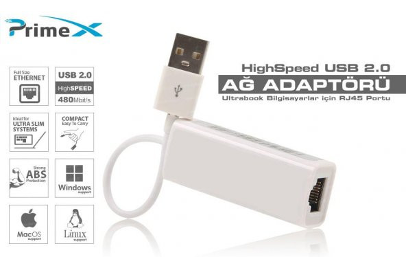 PrimeX PX-2120 Usb 2.0 To RJ45 Ethernet Çevirici (Win10 Tak Çalıştır) - 3