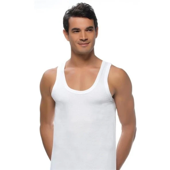 6'Lı Seher Yıldızı Erkek Atlet Askılı Klasik %100 Pamuk  Beyaz 3XL - Resim 2