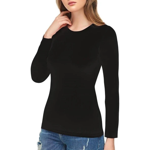 Tutku Elit 2203 Kadın Uzun Kol Fanila Body - 3 Adet  Siyah S - Resim 3