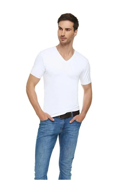 Tutku Elit 1303 Likralı V Yaka Pamuklu Tişört Atlet - 1 Adet  Siyah 2XL - Resim 3