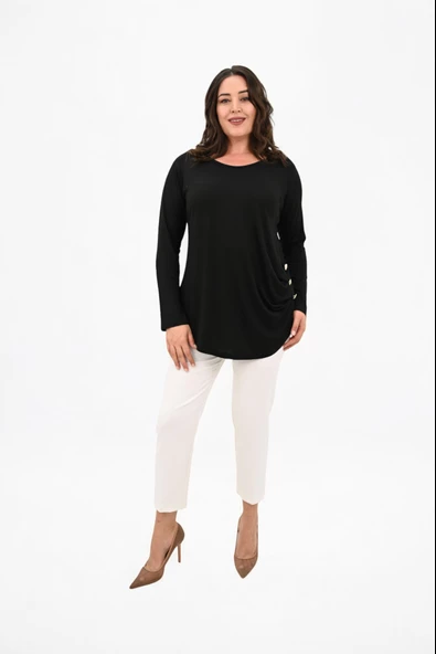 Kadın Büyük Beden Uzun Kollu Düğme Detaylı Bluz 1863-25 - 3