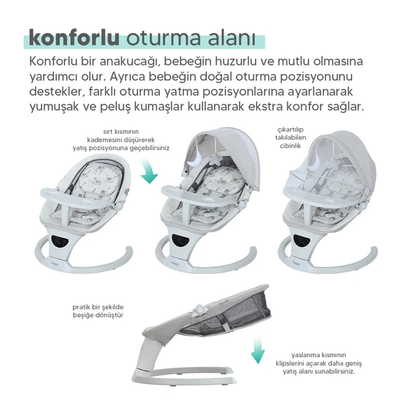 Huggy Rockie Yenidoğana Uygun Kumandalı Bluetooth Müzikli Mama Tepsili Ana Kucağı - 3