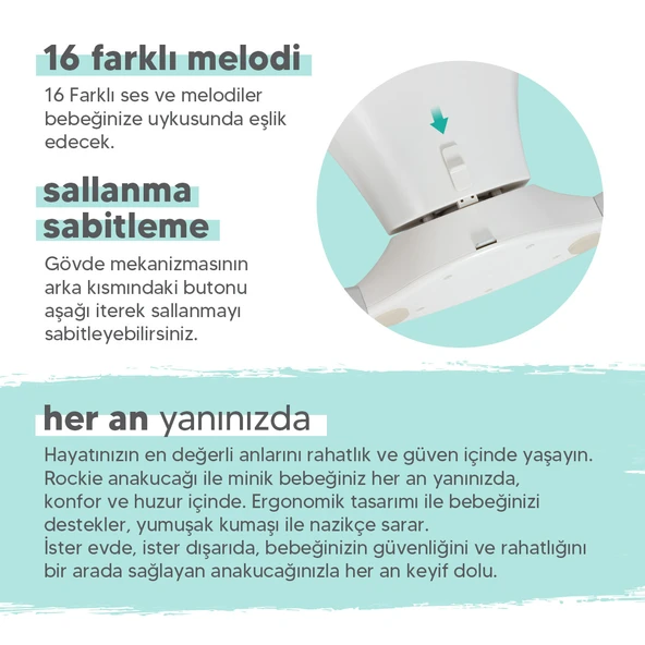 Huggy Rockie Yenidoğana Uygun Kumandalı Bluetooth Müzikli Mama Tepsili Ana Kucağı - 10