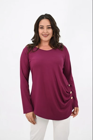 Kadın Büyük Beden Uzun Kollu Düğme Detaylı Bluz 1863-25 - 8
